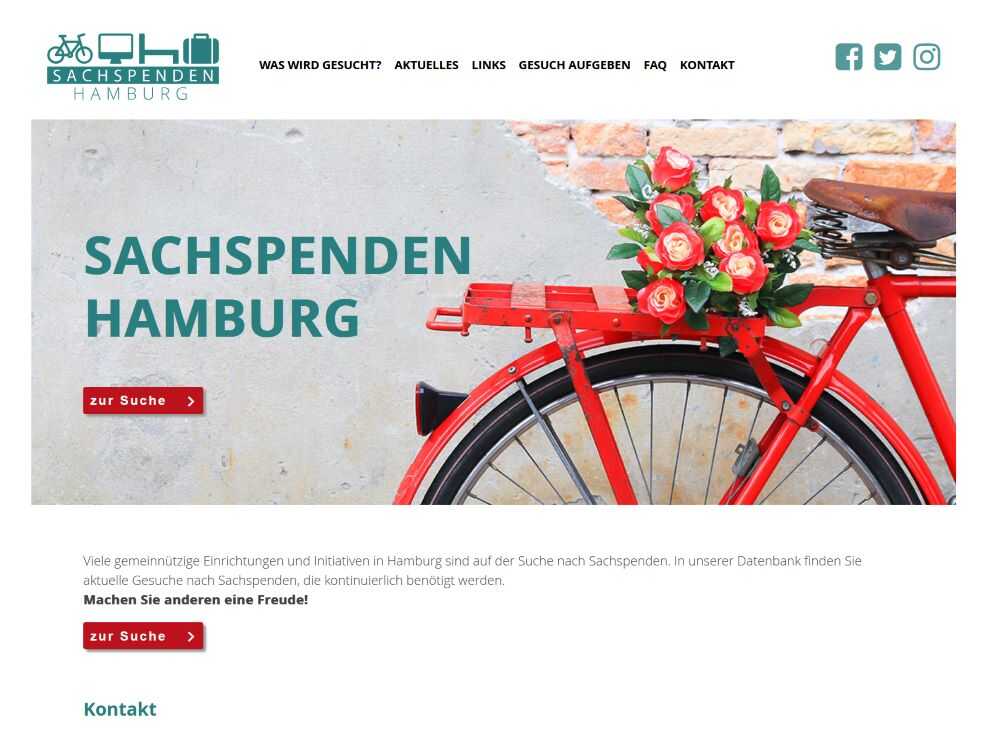 Screenschot der Seite Sachspenden Hamburg